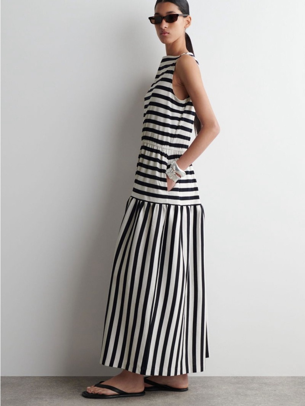 COS Black and White Striped Sleeveless Maxi Dress